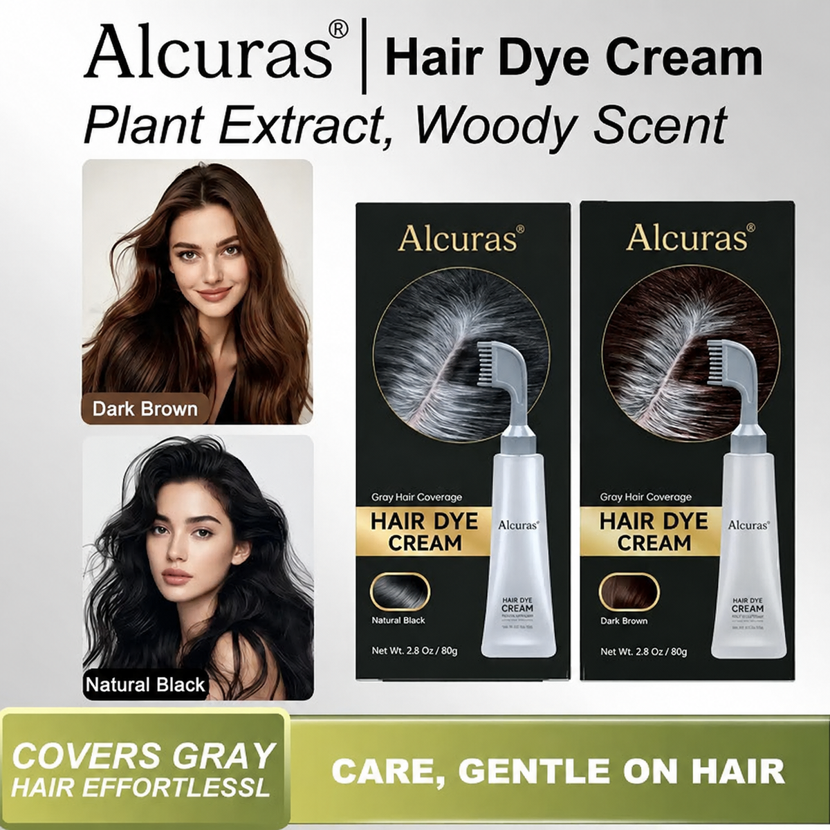 š„Last Day 49% OFF -šæAlcurasĀ® Hair Dye Cream Comb ā Portable Home Use, triple treatment, contains hyaluronic acid, 100% coverage of gray hair, available in black and brown, 1 box (includes hair dyeing tools)