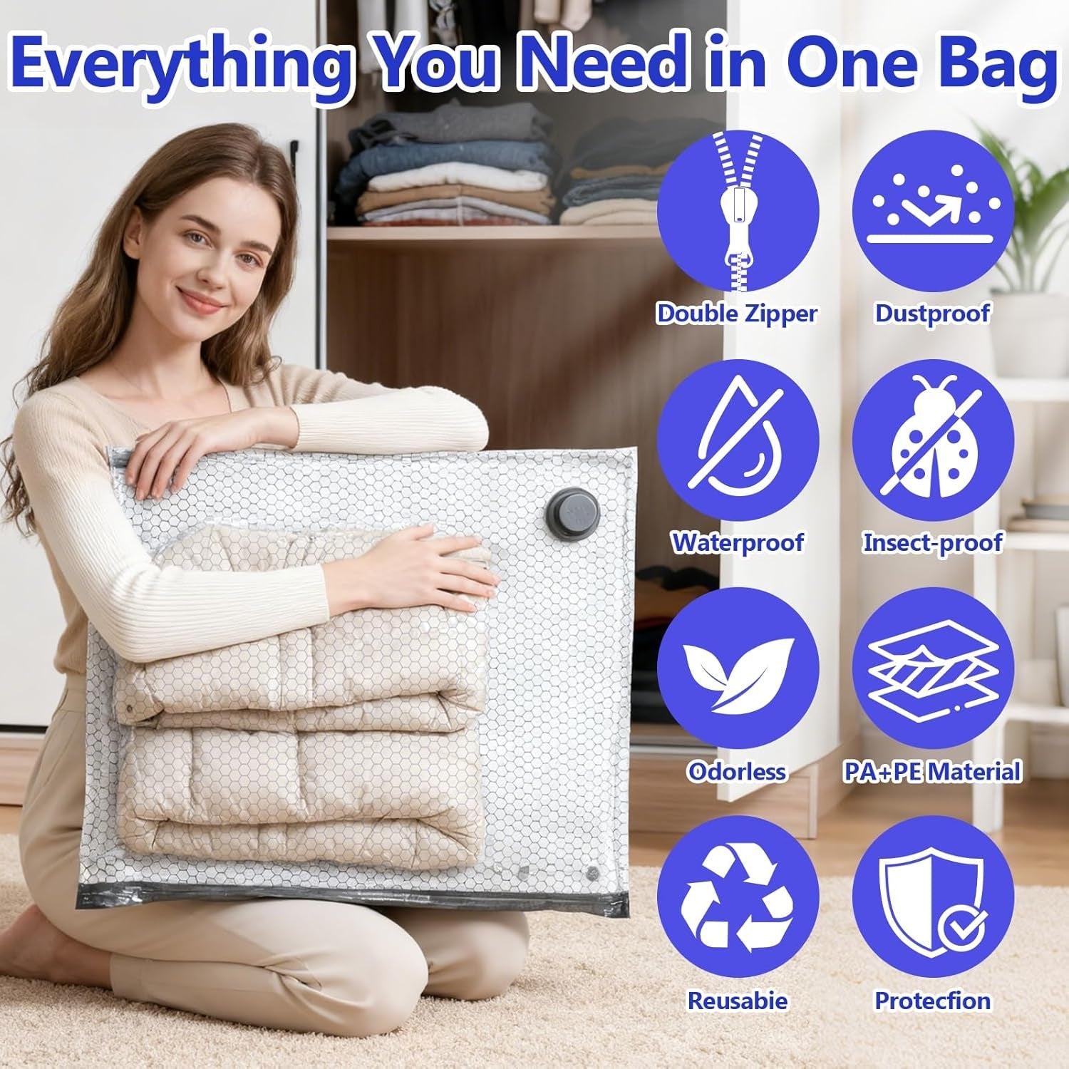 Electric cordless vacuum storage bag set – easily expands storage space by three times.