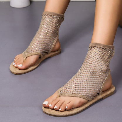 Fishnet Sandals with Sparkling Design