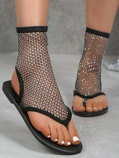 Fishnet Sandals with Sparkling Design
