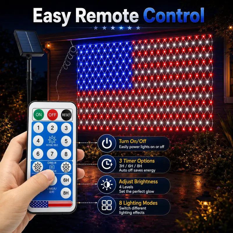 Outdoor solar American flag light, 6.5 ft x 3.28 ft, ultra-bright; suitable for Independence Day, National Day, and Memorial Day decorations; waterproof solar outdoor light