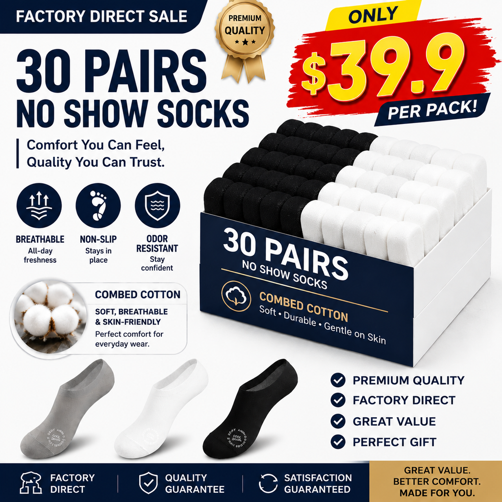 🔥30-Pairs Invisible Grip Socks Pack 🧦 – Breathable Low-Cut Anti-Slip Sweat-Absorbing Design