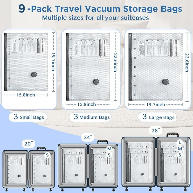 Electric cordless vacuum storage bag set – easily expands storage space by three times.