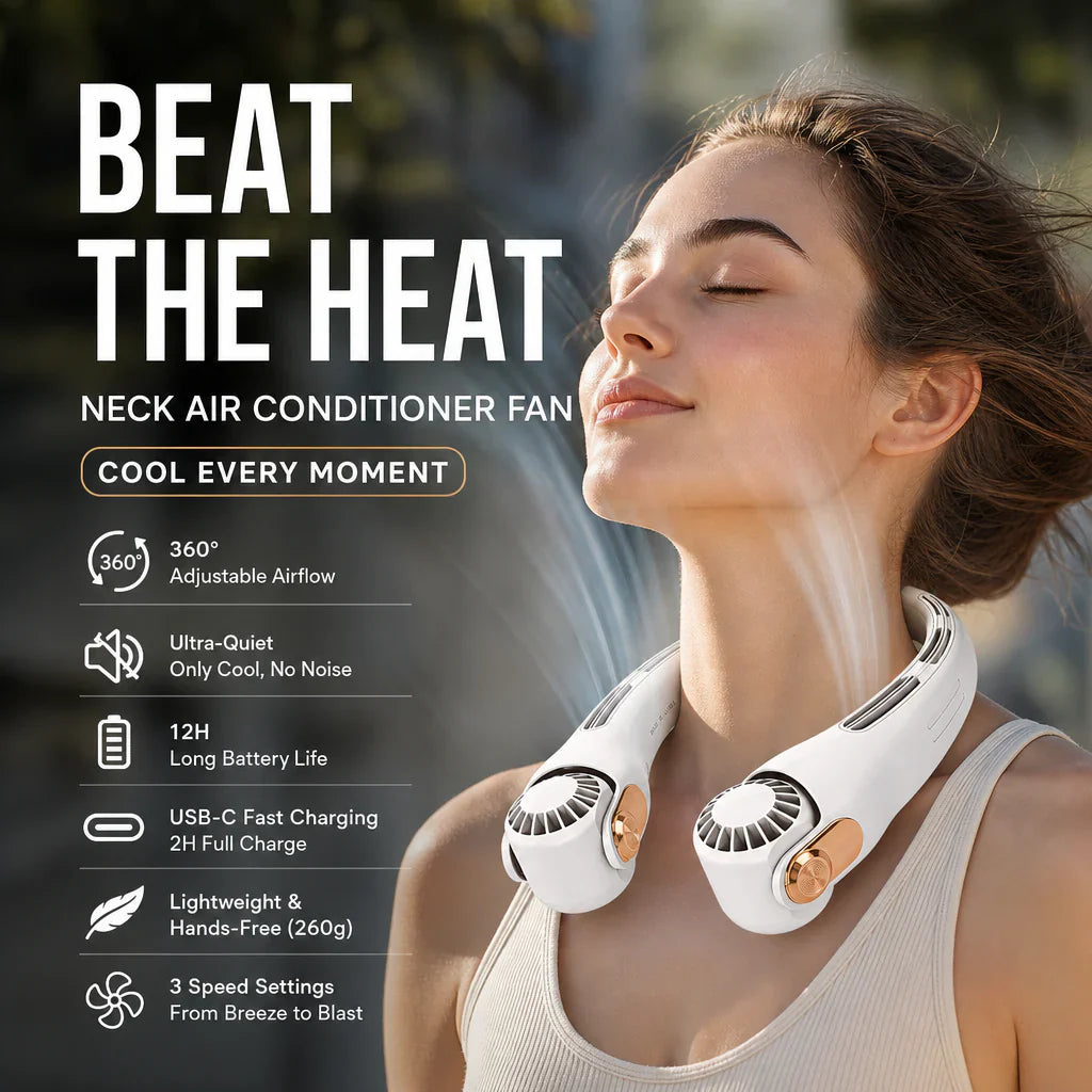 🥳2026 HOT SALE🥳💞50K+ SOLD!🍃💨 50% OFF! Neck Air Conditioner Fan – Ultra‑quiet, 360° rotating, 3 speeds. Hands‑free cooling, long battery. 😎🌬️