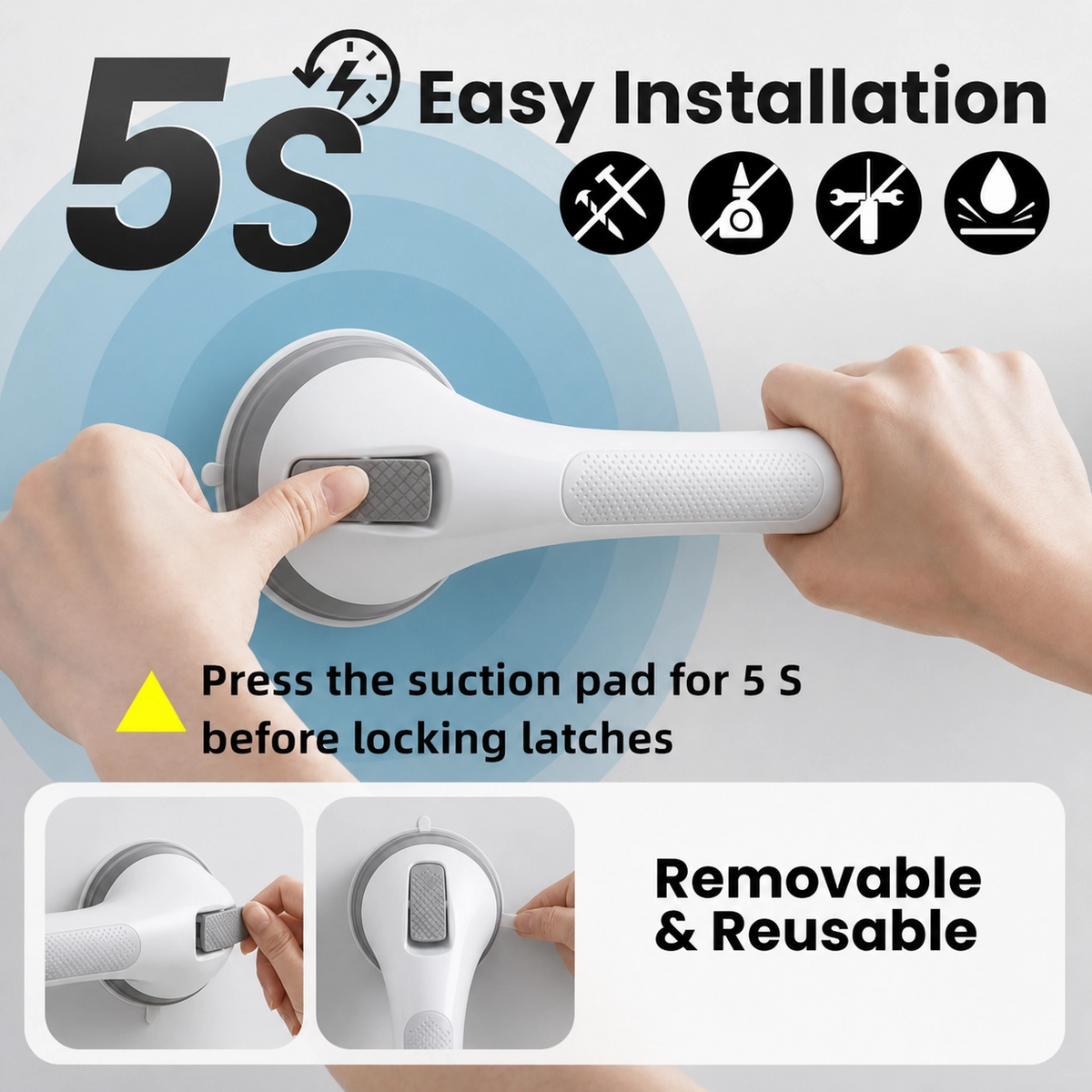 🛡️ No-Drill Suction Grab Bar